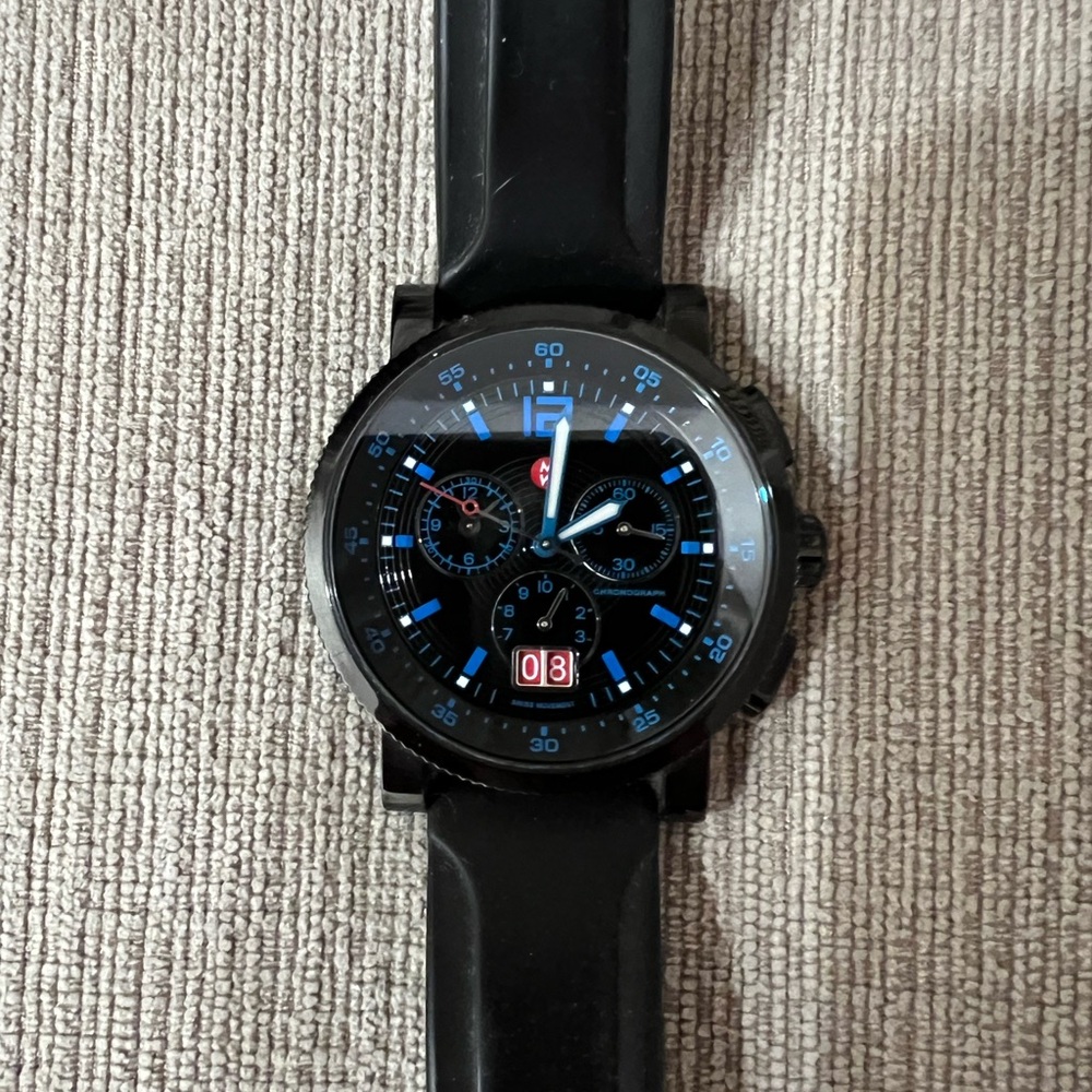MICHELE Mens Black Chronograph Watch with rubber strap
